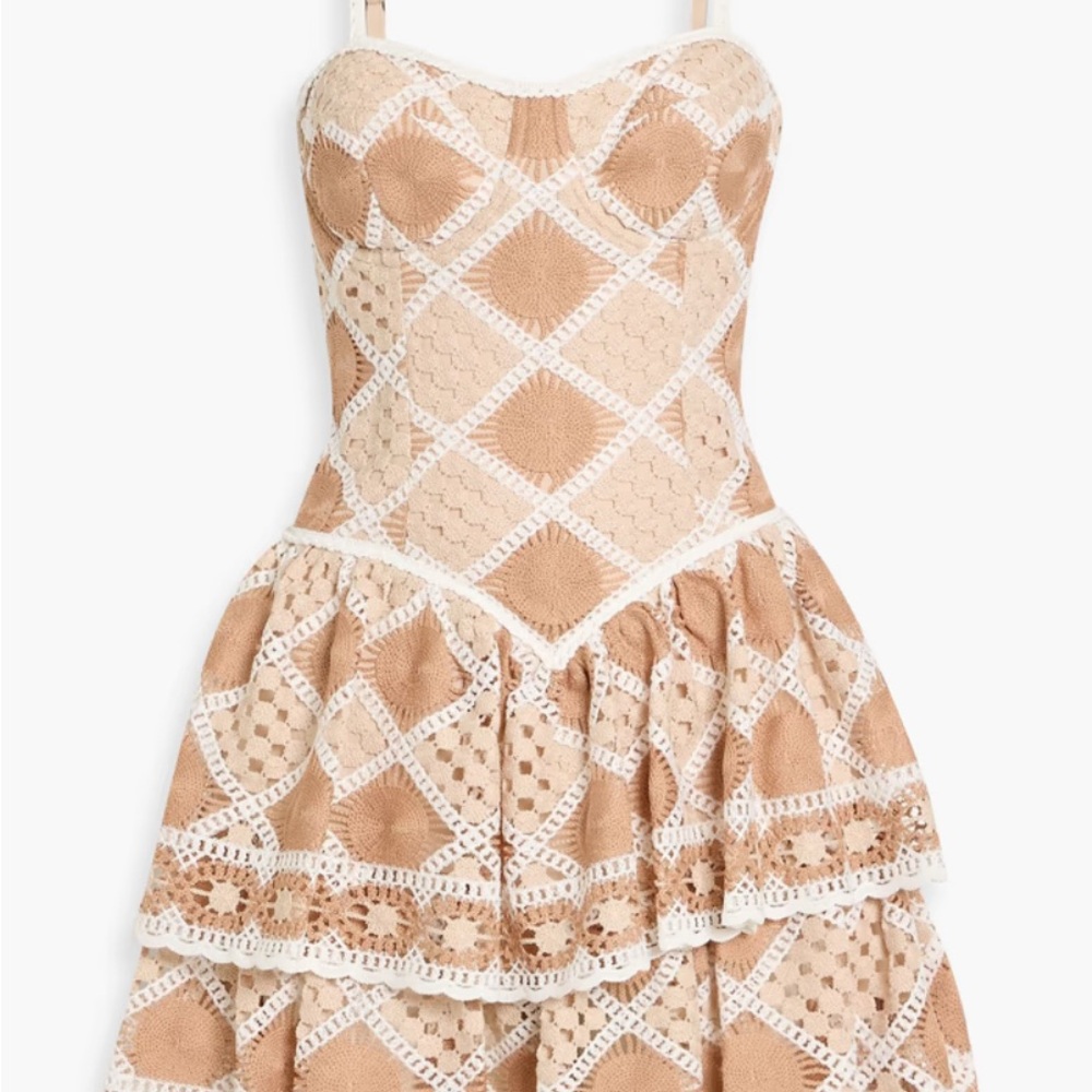 PatBO Bossa tiered crocheted cotton mini dress